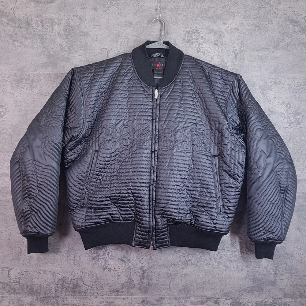 NIKE AIR JORDAN Full Zip Quilted Down Bomber Jacket Mens LARGE Black II5314-010